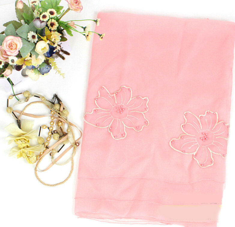 Free Floral Lace Scarf Shawls Women Winter Warm Chiffon Solid 198*70CM - Pink