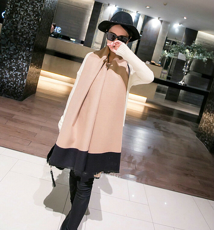 Free Fringe Scarves Wrap Women Winter Warm Cashmere Panties 195*65CM - Beige