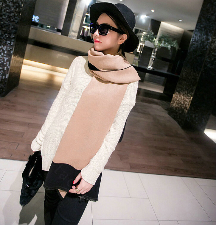 Free Fringe Scarves Wrap Women Winter Warm Cashmere Panties 195*65CM - Beige