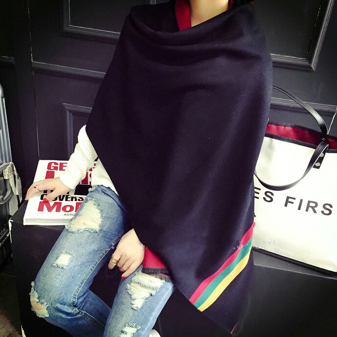 Free Fringe Scarves Wrap Women Winter Warm Cashmere Panties 195*65CM - Black