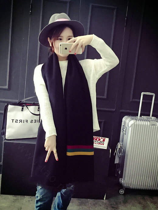 Free Fringe Scarves Wrap Women Winter Warm Cashmere Panties 195*65CM - Black