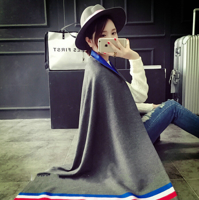 Free Fringe Scarves Wrap Women Winter Warm Cashmere Panties 195*65CM - Dark Grey