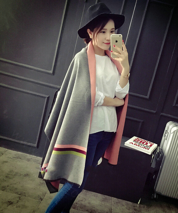 Free Fringe Scarves Wrap Women Winter Warm Cashmere Panties 195*65CM - Grey