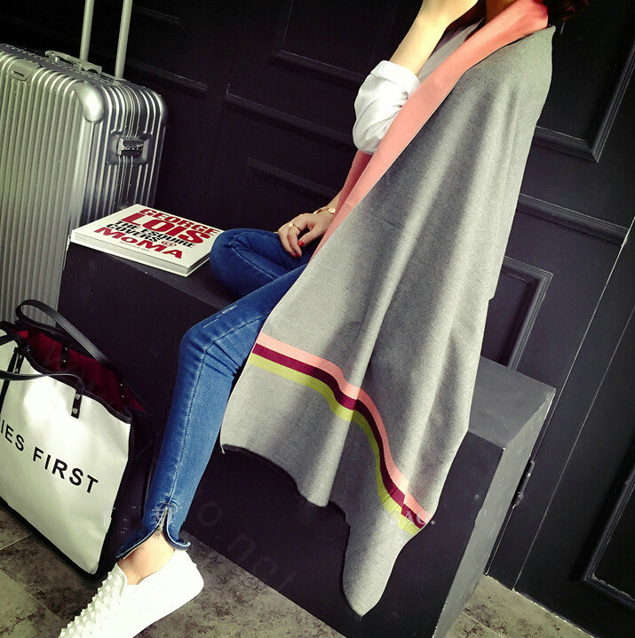 Free Fringe Scarves Wrap Women Winter Warm Cashmere Panties 195*65CM - Grey