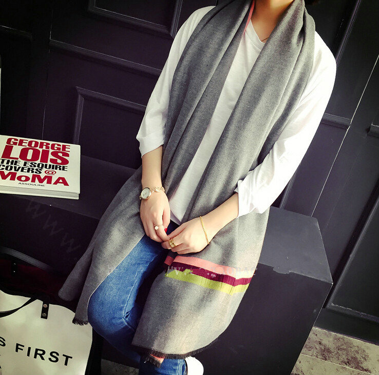 Free Fringe Scarves Wrap Women Winter Warm Cashmere Panties 195*65CM - Grey