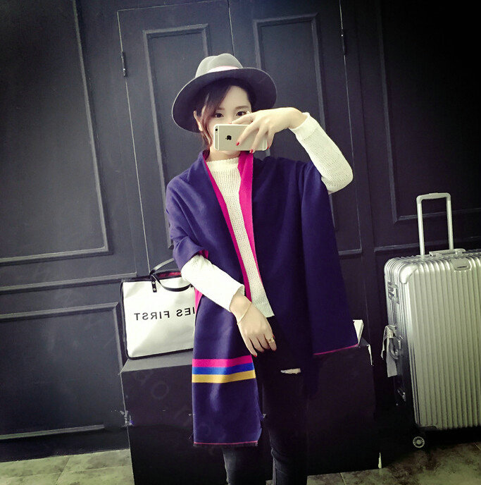 Free Fringe Scarves Wrap Women Winter Warm Cashmere Panties 195*65CM - Navy