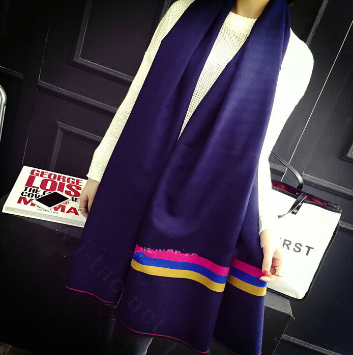 Free Fringe Scarves Wrap Women Winter Warm Cashmere Panties 195*65CM - Navy