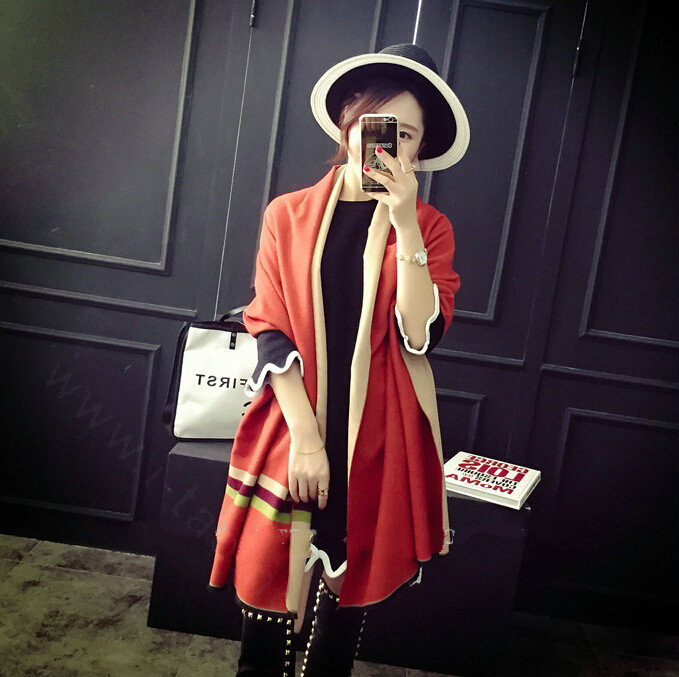 Free Fringe Scarves Wrap Women Winter Warm Cashmere Panties 195*65CM - Orange