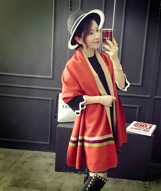 Free Fringe Scarves Wrap Women Winter Warm Cashmere Panties 195*65CM - Orange