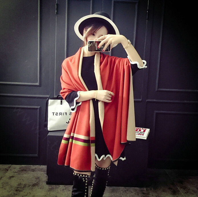Free Fringe Scarves Wrap Women Winter Warm Cashmere Panties 195*65CM - Orange