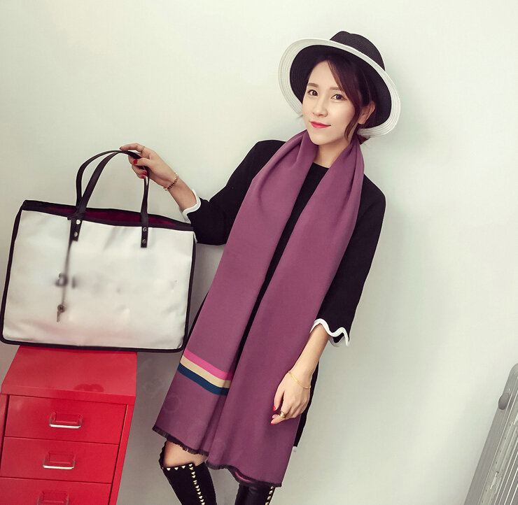 Free Fringe Scarves Wrap Women Winter Warm Cashmere Panties 195*65CM - Purple