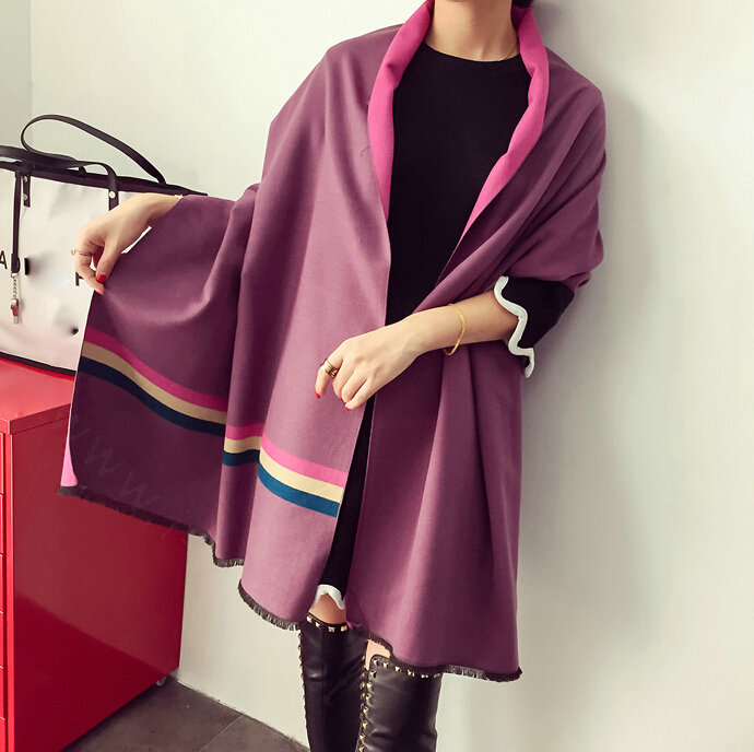Free Fringe Scarves Wrap Women Winter Warm Cashmere Panties 195*65CM - Purple