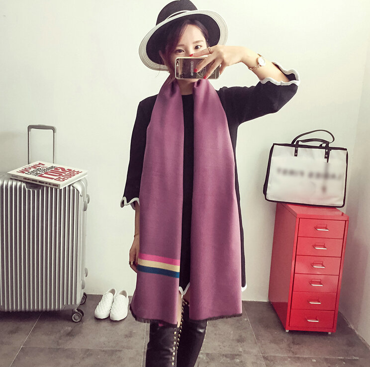 Free Fringe Scarves Wrap Women Winter Warm Cashmere Panties 195*65CM - Purple