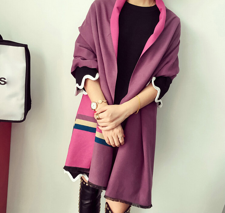 Free Fringe Scarves Wrap Women Winter Warm Cashmere Panties 195*65CM - Purple