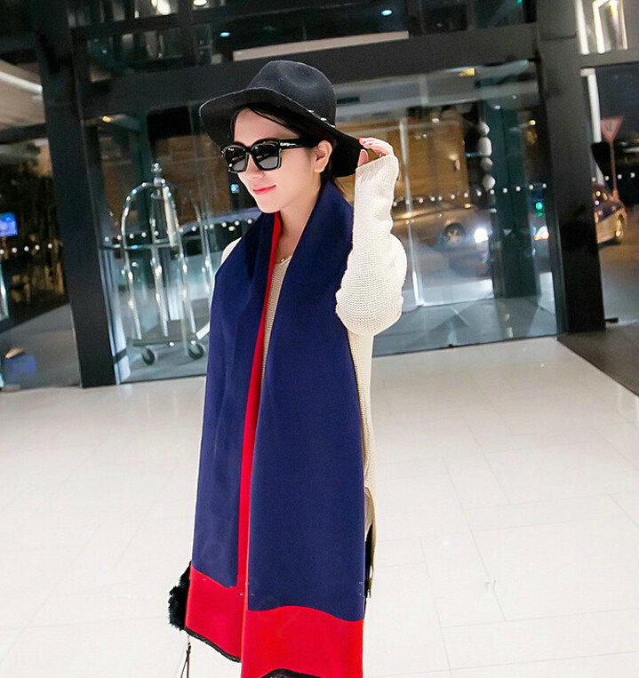 Free Fringe Scarves Wrap Women Winter Warm Cashmere Panties 195*65CM - Red Blue
