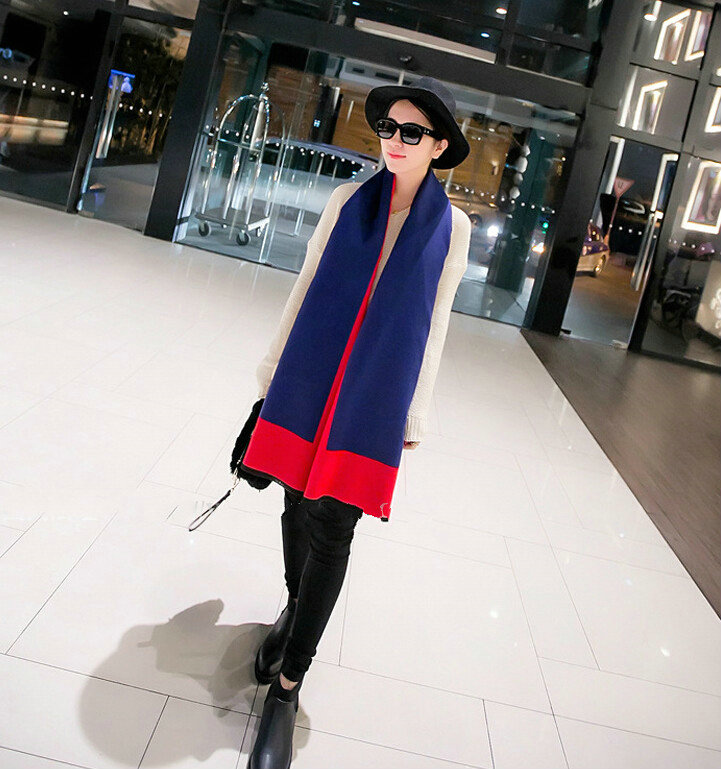 Free Fringe Scarves Wrap Women Winter Warm Cashmere Panties 195*65CM - Red Blue
