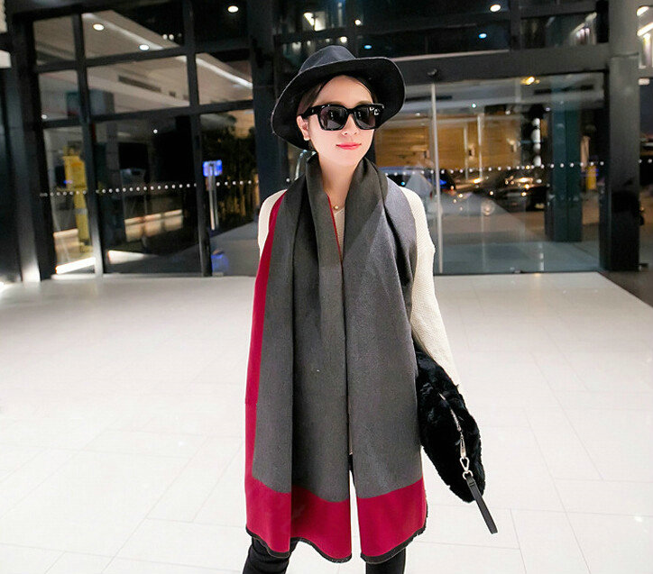Free Fringe Scarves Wrap Women Winter Warm Cashmere Panties 195*65CM - Rose Grey