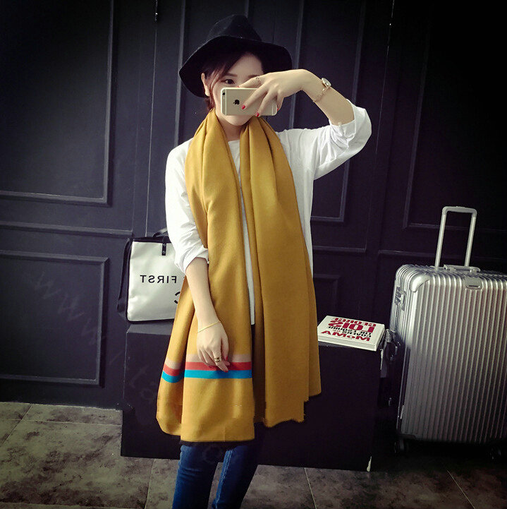 Free Fringe Scarves Wrap Women Winter Warm Cashmere Panties 195*65CM - Yellow