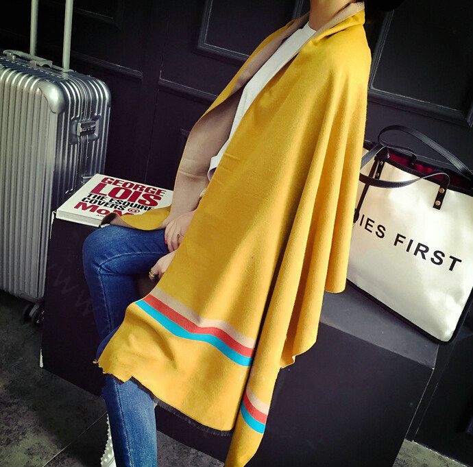 Free Fringe Scarves Wrap Women Winter Warm Cashmere Panties 195*65CM - Yellow