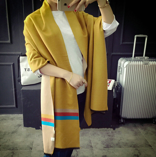Free Fringe Scarves Wrap Women Winter Warm Cashmere Panties 195*65CM - Yellow