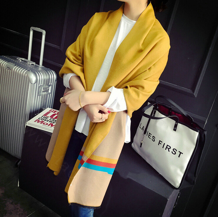 Free Fringe Scarves Wrap Women Winter Warm Cashmere Panties 195*65CM - Yellow