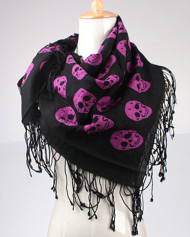 Free Skull Scarf Shawls Women Winter Warm Wool Panties 90*90CM - Purple