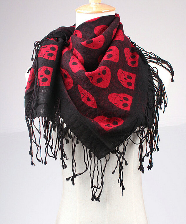 Free Skull Scarf Shawls Women Winter Warm Wool Panties 90*90CM - Red