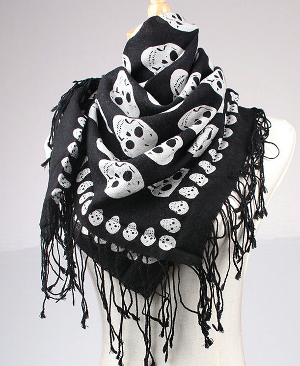 Free Skull Scarf Shawls Women Winter Warm Wool Panties 90*90CM - White