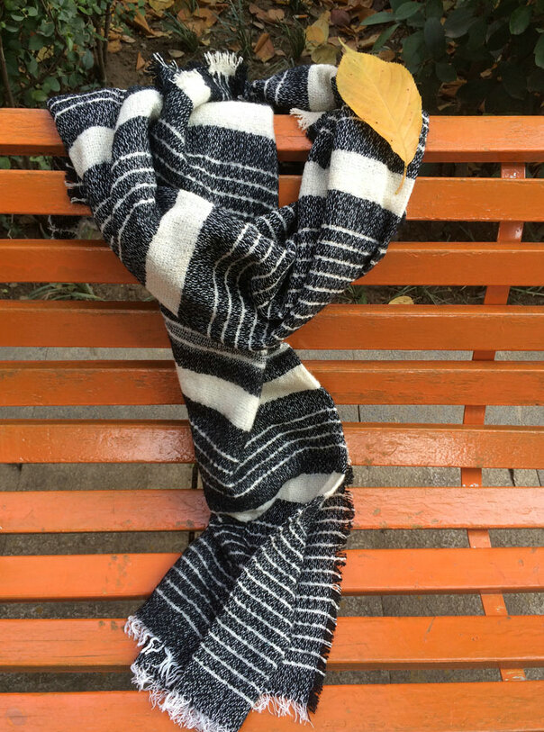 Fringed Fringe Scarves Wrap Women Winter Warm Cashmere Panties 192*78CM - Black White