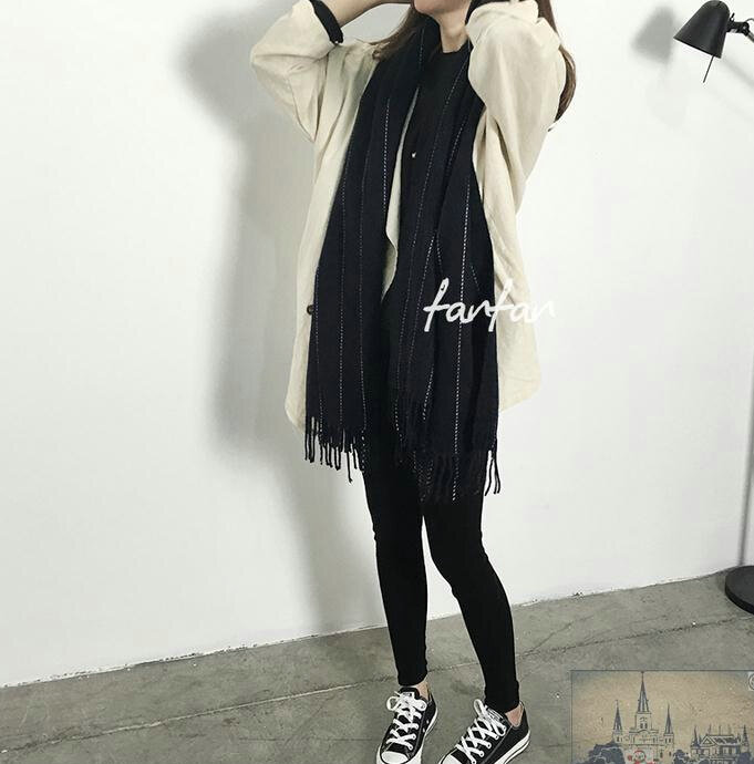 Fringed Fringe Scarves Wrap Women Winter Warm Cashmere Panties 200*65CM - Black