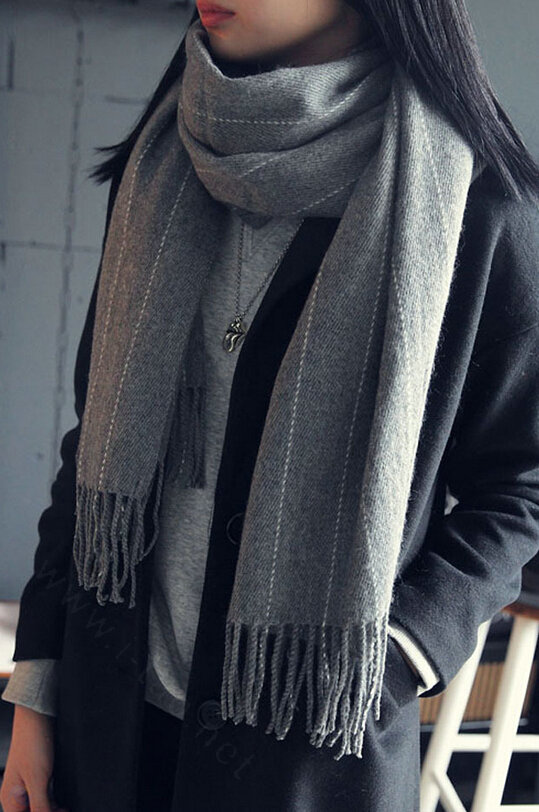 Fringed Fringe Scarves Wrap Women Winter Warm Cashmere Panties 200*65CM - Grey