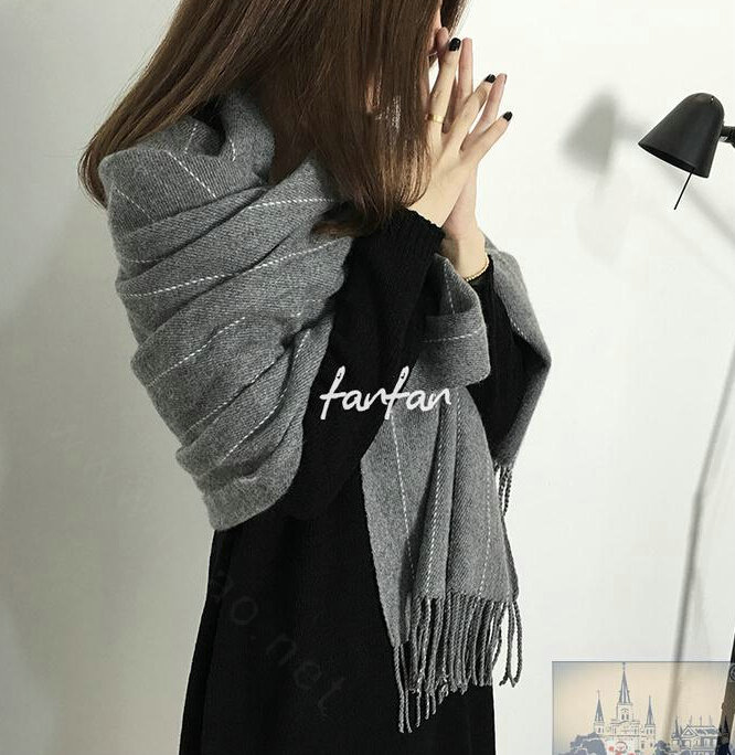 Fringed Fringe Scarves Wrap Women Winter Warm Cashmere Panties 200*65CM - Grey