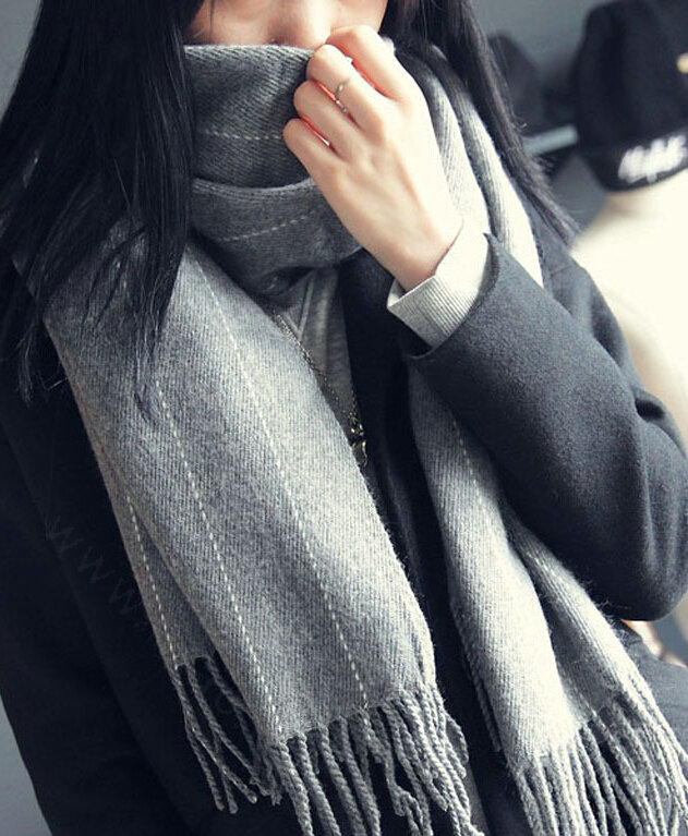 Fringed Fringe Scarves Wrap Women Winter Warm Cashmere Panties 200*65CM - Grey