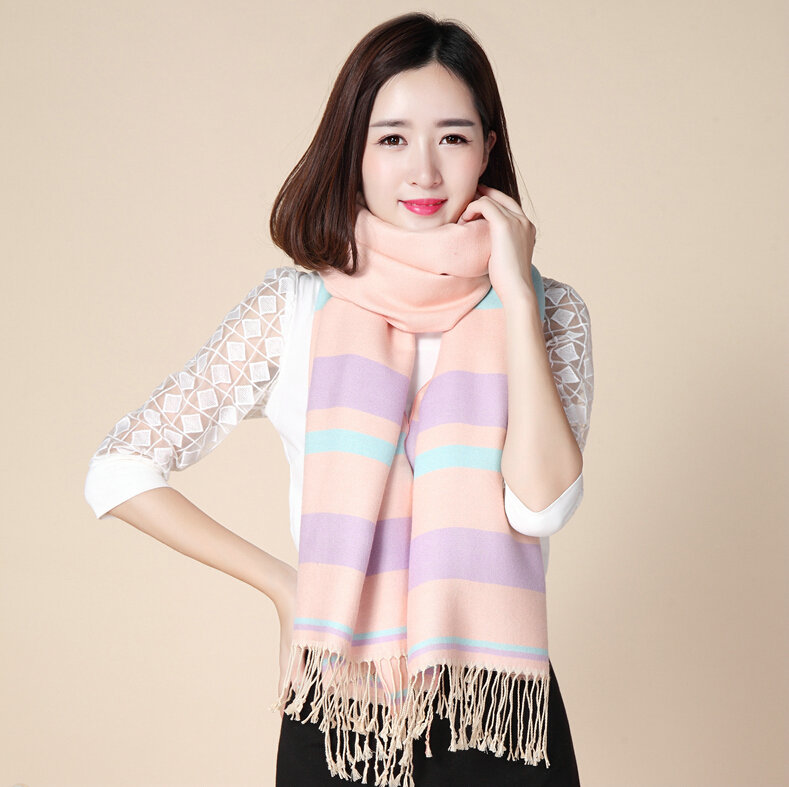 Fringed Fringe Scarves Wrap Women Winter Warm Cashmere Panties 200*70CM - Pink Purple