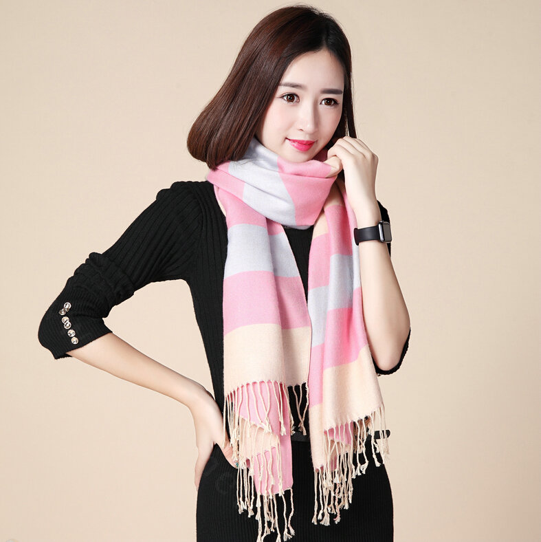 Fringed Fringe Scarves Wrap Women Winter Warm Cashmere Panties 200*70CM - Pink