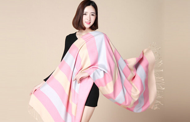 Fringed Fringe Scarves Wrap Women Winter Warm Cashmere Panties 200*70CM - Pink