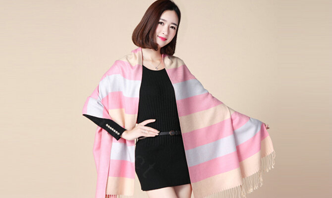 Fringed Fringe Scarves Wrap Women Winter Warm Cashmere Panties 200*70CM - Pink