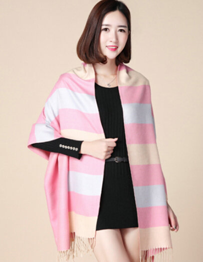 Fringed Fringe Scarves Wrap Women Winter Warm Cashmere Panties 200*70CM - Pink