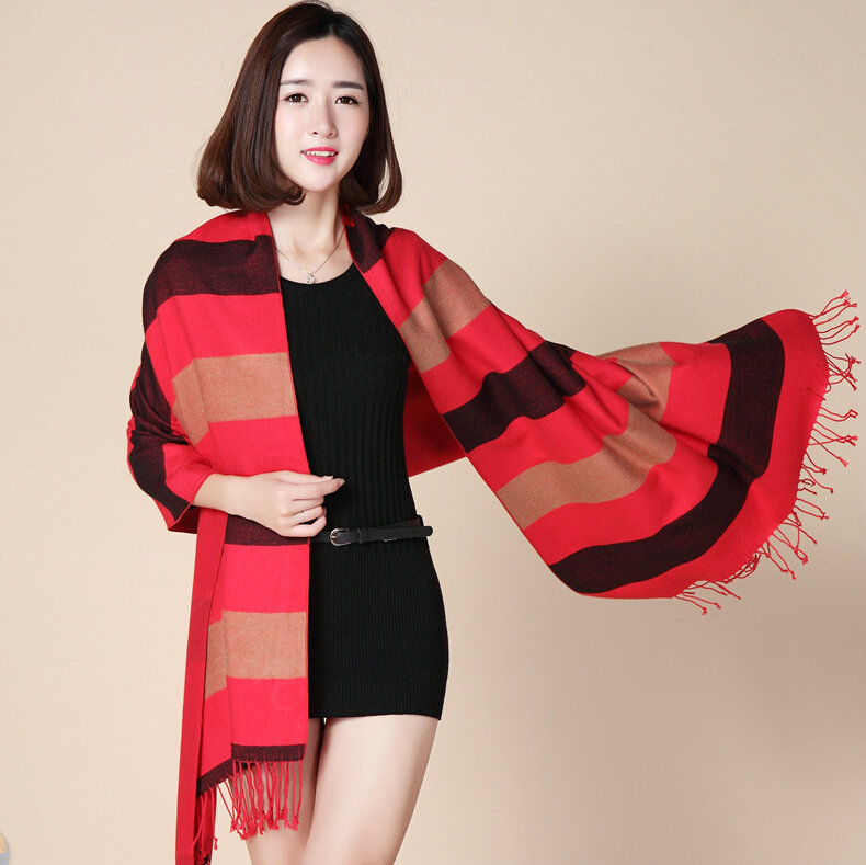 Fringed Fringe Scarves Wrap Women Winter Warm Cashmere Panties 200*70CM - Red Black