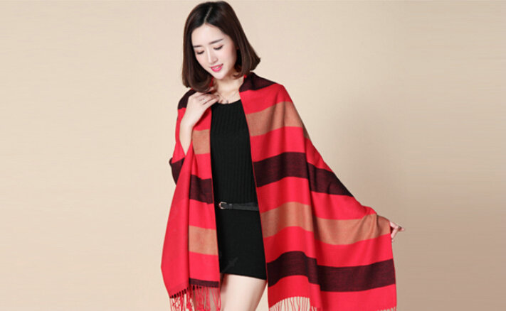 Fringed Fringe Scarves Wrap Women Winter Warm Cashmere Panties 200*70CM - Red Black