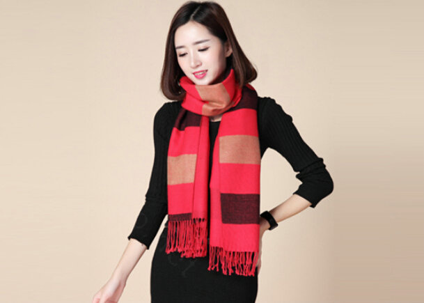 Fringed Fringe Scarves Wrap Women Winter Warm Cashmere Panties 200*70CM - Red Black