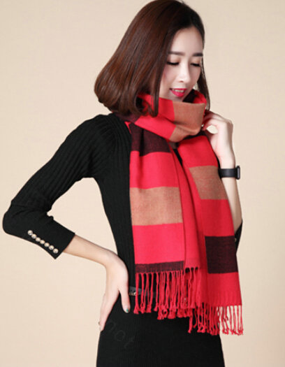 Fringed Fringe Scarves Wrap Women Winter Warm Cashmere Panties 200*70CM - Red Black