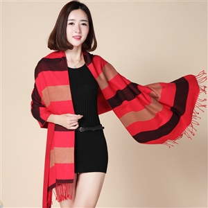 Fringed Fringe Scarves Wrap Women Winter Warm Cashmere Panties 200*70CM - Red Black
