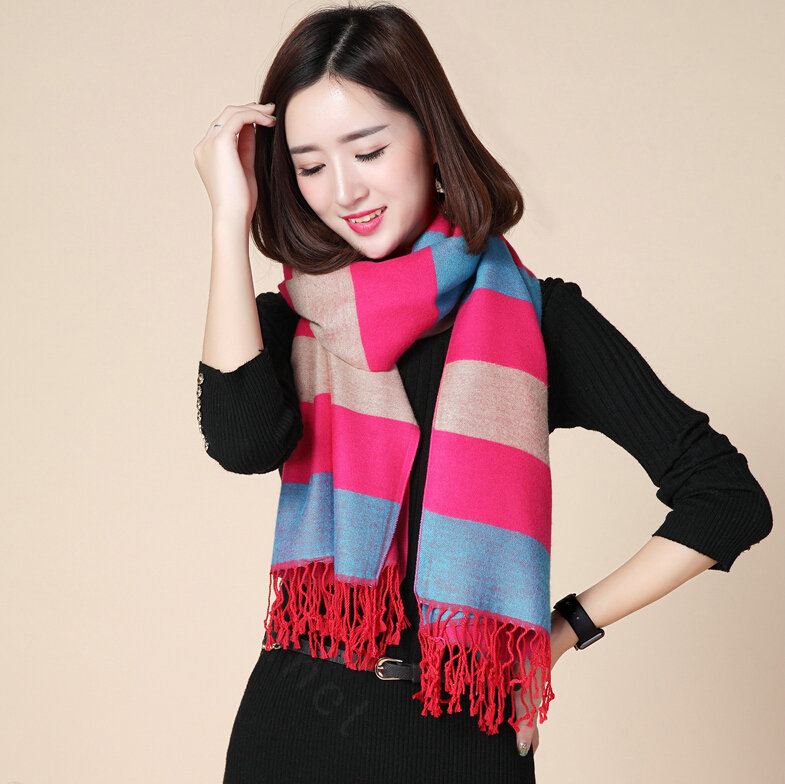Fringed Fringe Scarves Wrap Women Winter Warm Cashmere Panties 200*70CM - Rose Blue