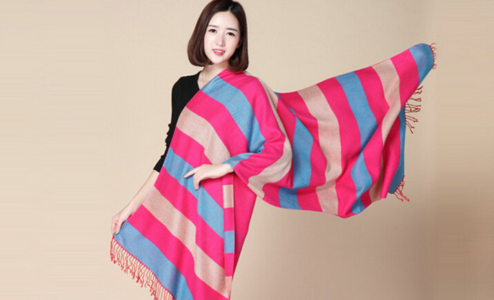 Fringed Fringe Scarves Wrap Women Winter Warm Cashmere Panties 200*70CM - Rose Blue