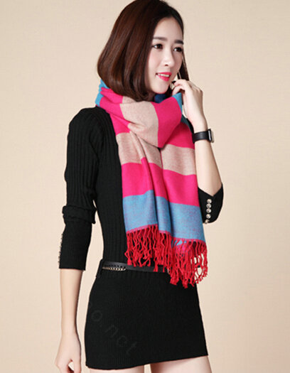 Fringed Fringe Scarves Wrap Women Winter Warm Cashmere Panties 200*70CM - Rose Blue