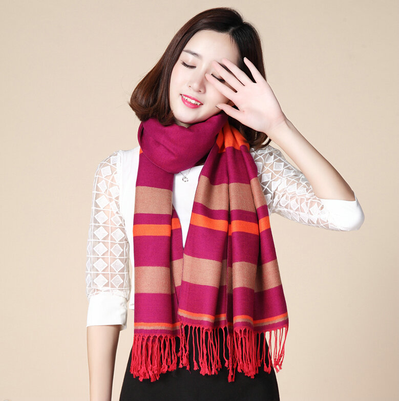 Fringed Fringe Scarves Wrap Women Winter Warm Cashmere Panties 200*70CM - Rose Brown
