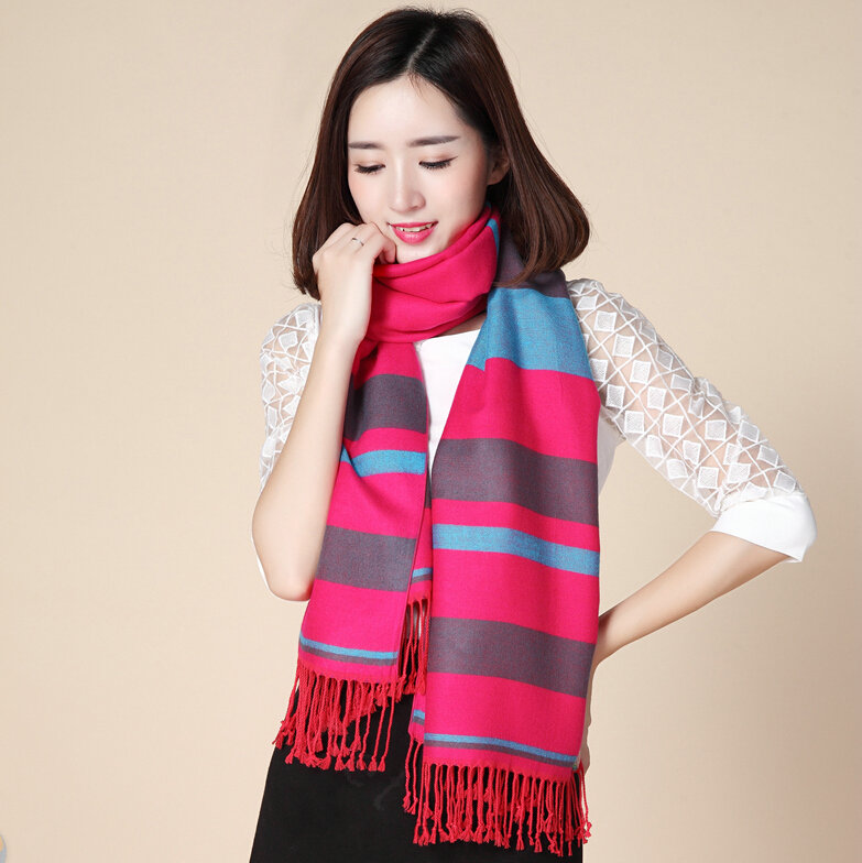 Fringed Fringe Scarves Wrap Women Winter Warm Cashmere Panties 200*70CM - Rose Grey