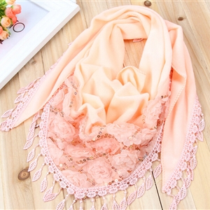 Fringed Lace Floral Scarf Shawls Women Winter Warm Velvet Panties 140*50CM - Orange