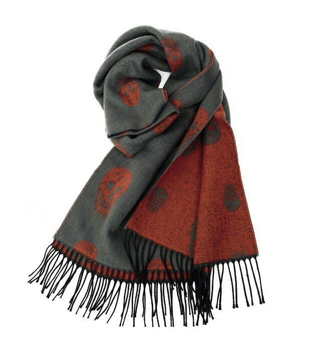 Fringed Skull Scarf Shawls Women Winter Warm Wool Panties 100*50CM - Grey